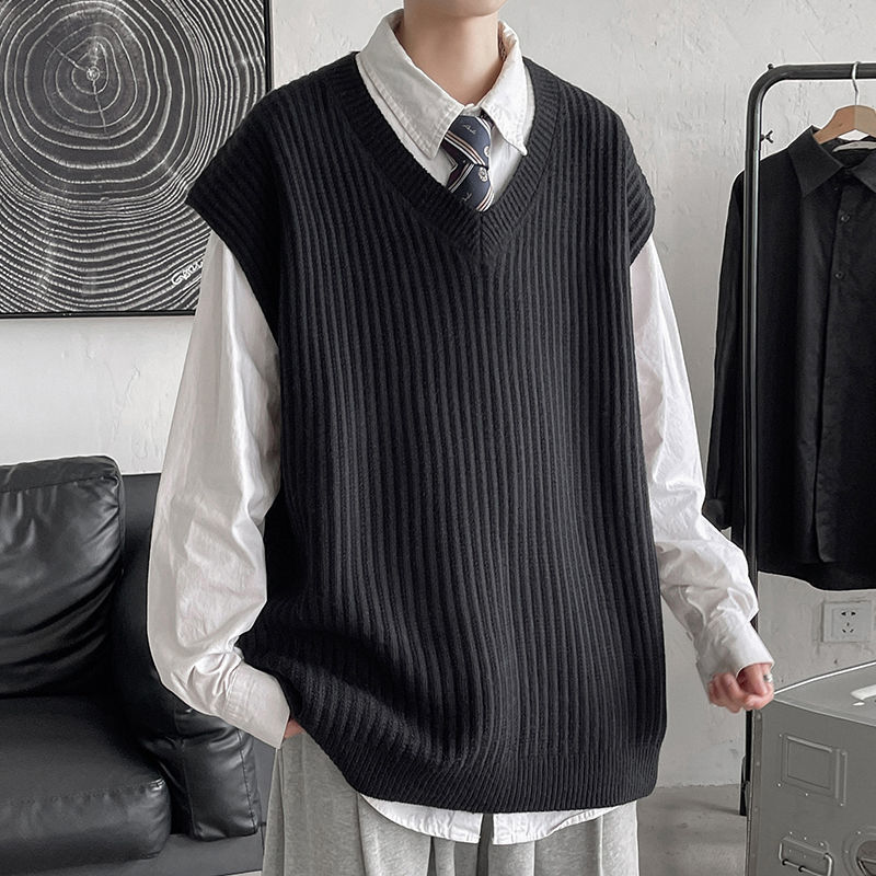 Autumn Winter Oversize Sweater Vests Men Patchwork Preppy Style Soft Knitwear Leisurem Ins Chic Korean Style Leisure Vests C20 alx