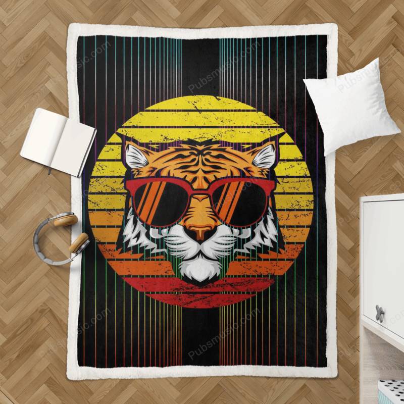 Retro Tiger Sunset – Animals Sherpa Fleece Blanket