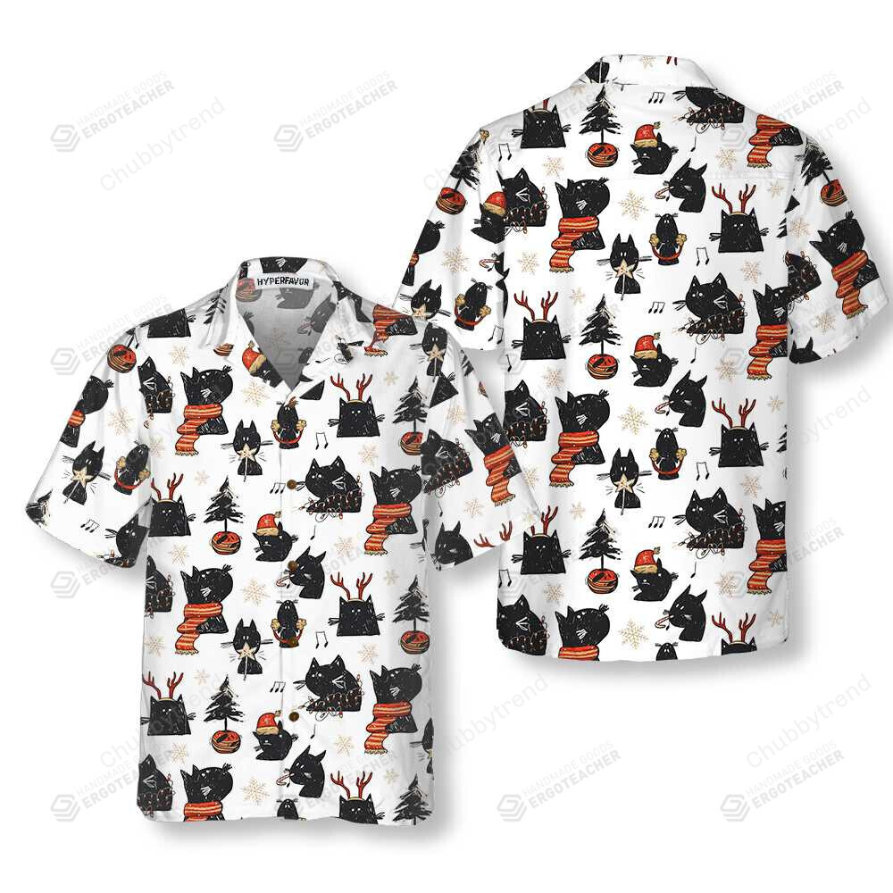 Cartoon Black Cat Merry Christmas Hawaii Shirt Ha35384