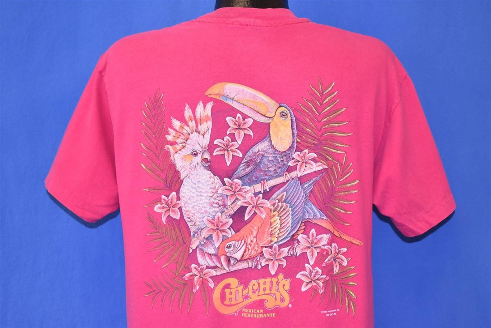 80S Chi-Chi’S Mexican Restaurant Tropical Birds Double-Sided T-Shirt Vintage Tee