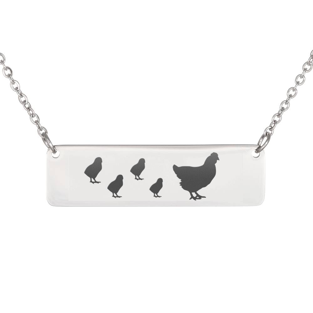 Chicken Necklace – Animal Mom Necklace – Horizontal Bar Necklace – Necklace Present For Her (4 Chicks)