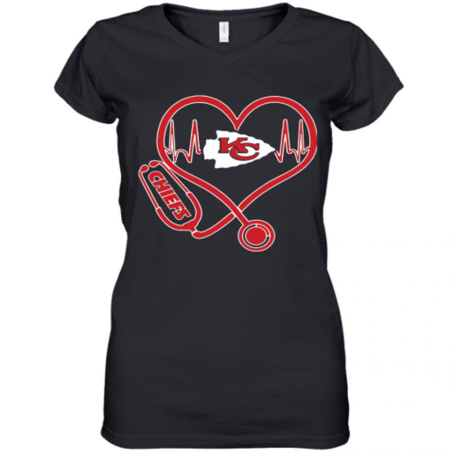 Heartbeat Nurse Love Kansas City Chiefs Women's V-Neck T-Shirt