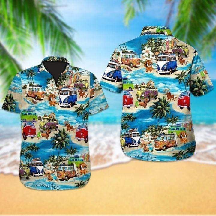 Shop Camping Car With Dog On The Beach Hawaii Aloha Shirts Ha15244