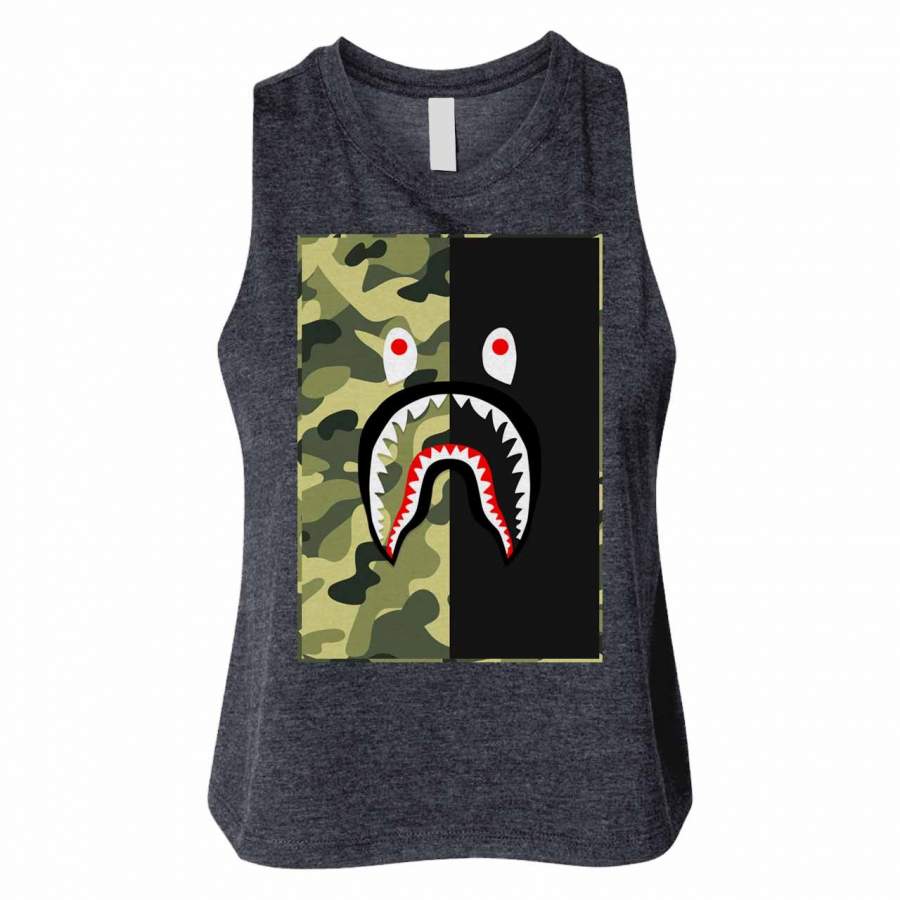 Bape Shark Green Black Camo Woman Crop Tanktop