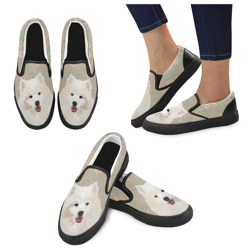 American Eskimo Dog Black Women’s Slip-on Canvas Shoes