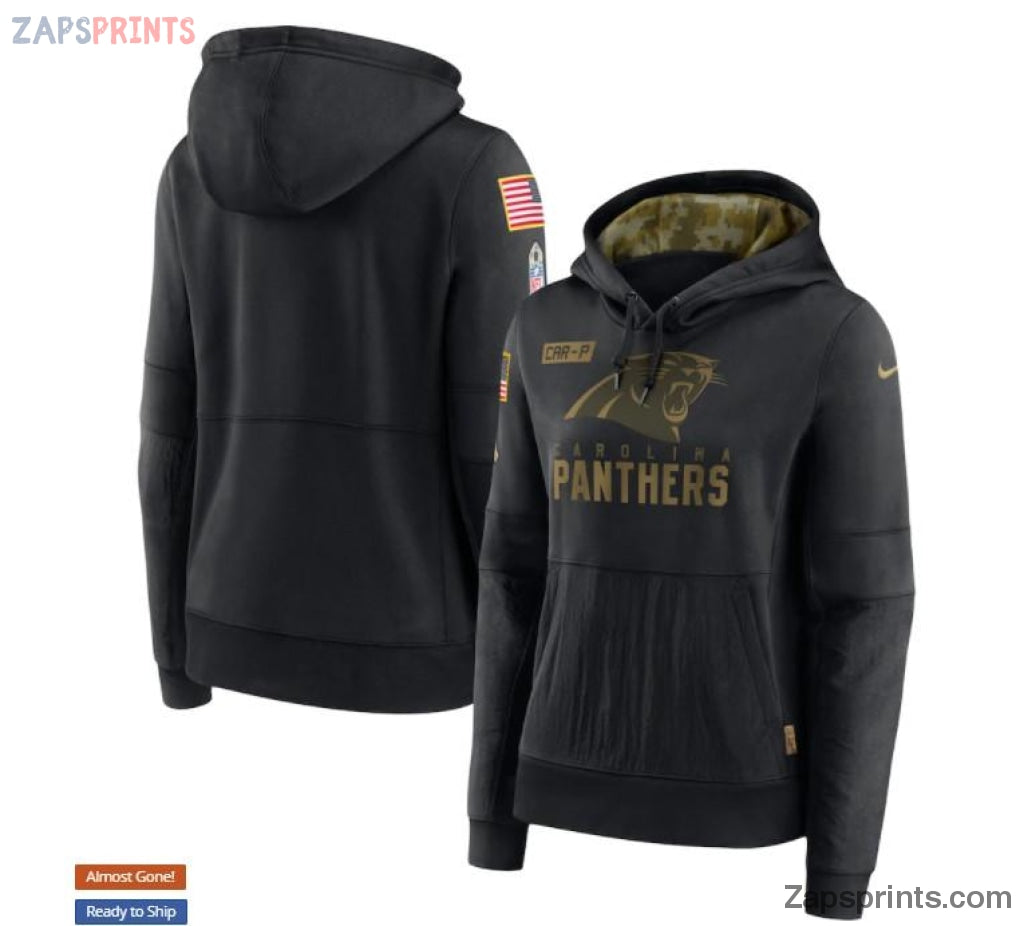 Women Black Carolina Panthers 2020 Salute To Service Performance Pullover Hoodie