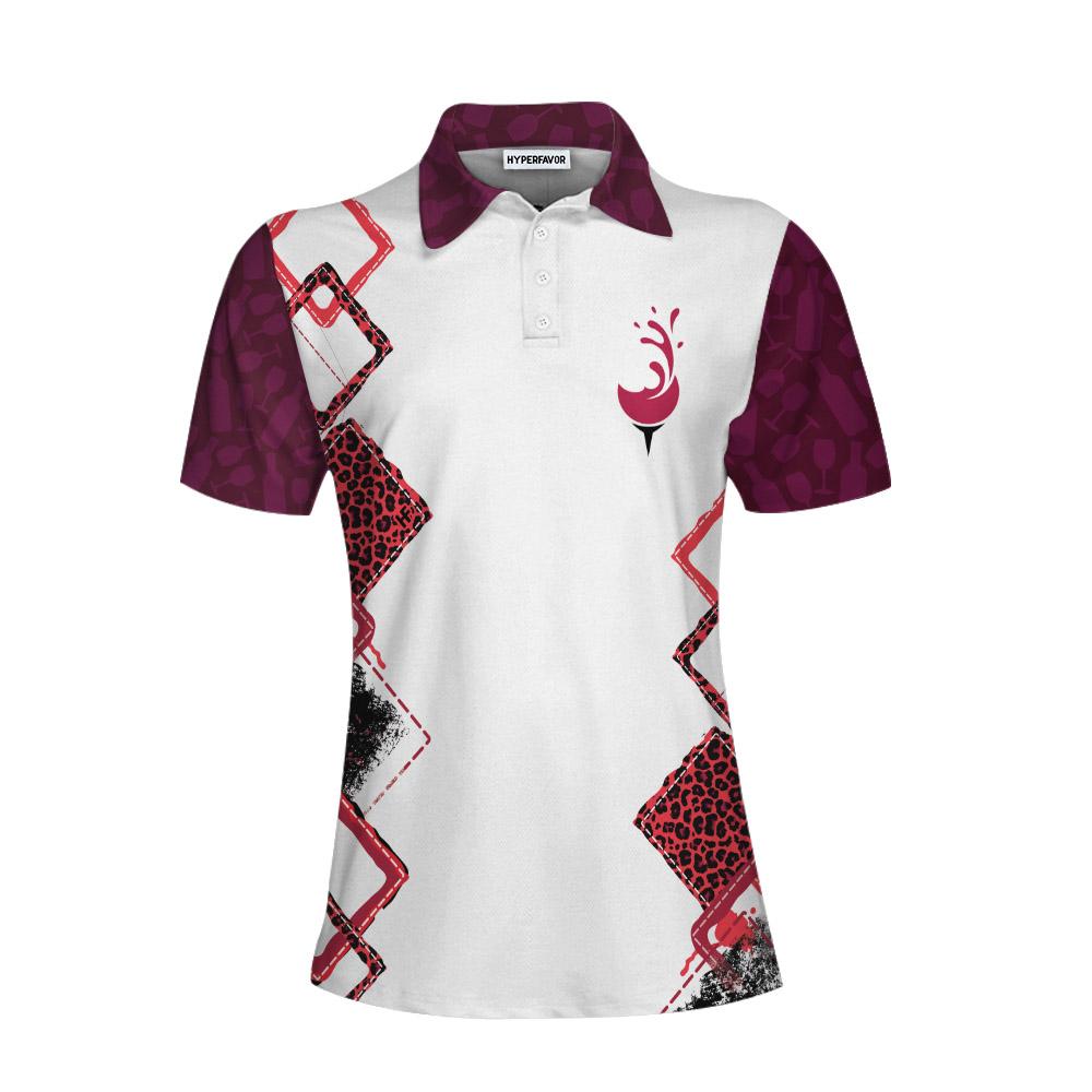 You Say Girl Can’T Golf So Watch Me Leopard Golf Short Sleeve Women Polo Shirt, Plum Purple Wine Drinking Golf Shirt For Ladies