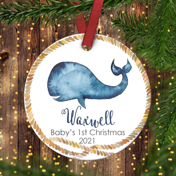 Personalized Cute Whale Baby’S 1St Christmas Ornament