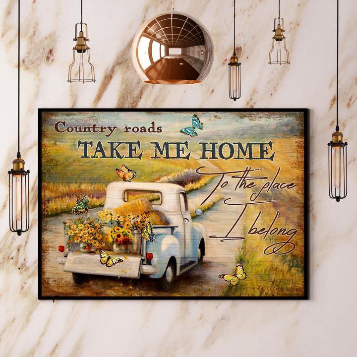 Butterfly Car Country Roads Take Me Home Gift For Family Home Decor Matte Canvas Canvas Prints