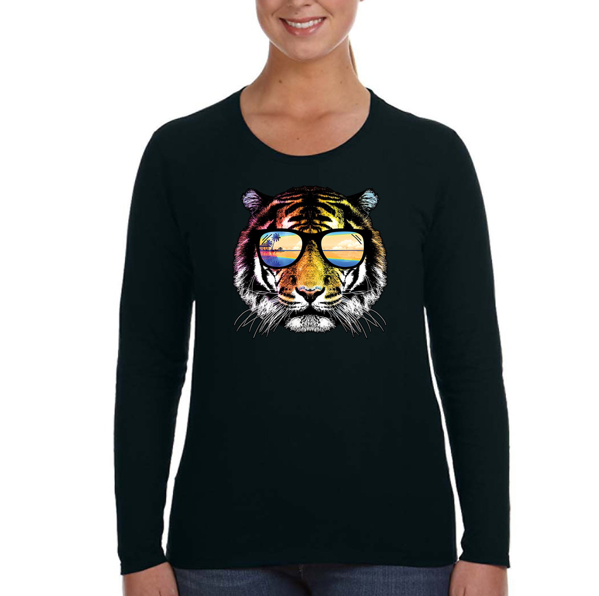 Xtrafly Apparel Women’S Summer Tiger Vacation Beach Lion Animal Long Sleeve T-Shirt