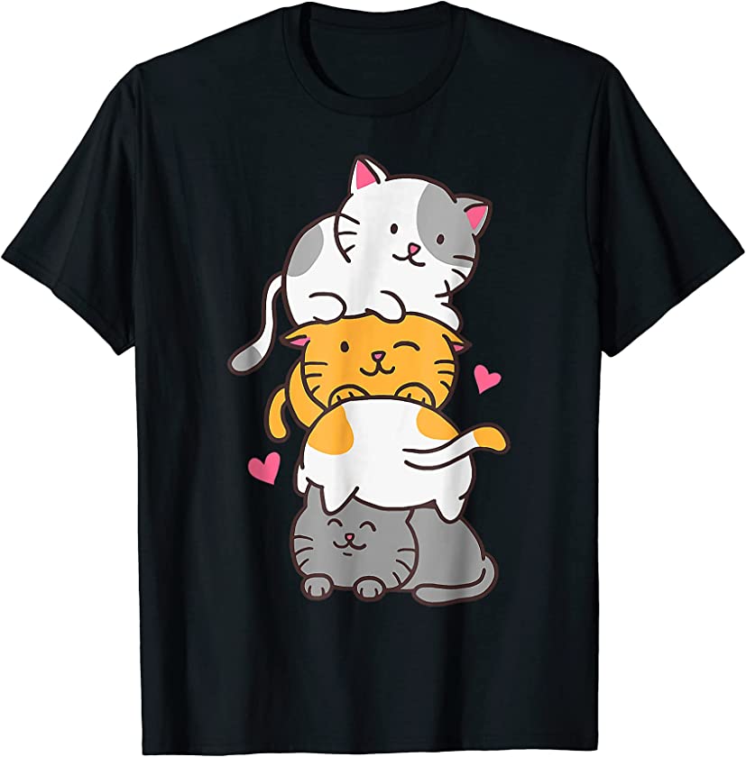 Cat Cats Cute Kitty Pile Anime Kawaii Neko love Kittens T-Shirt