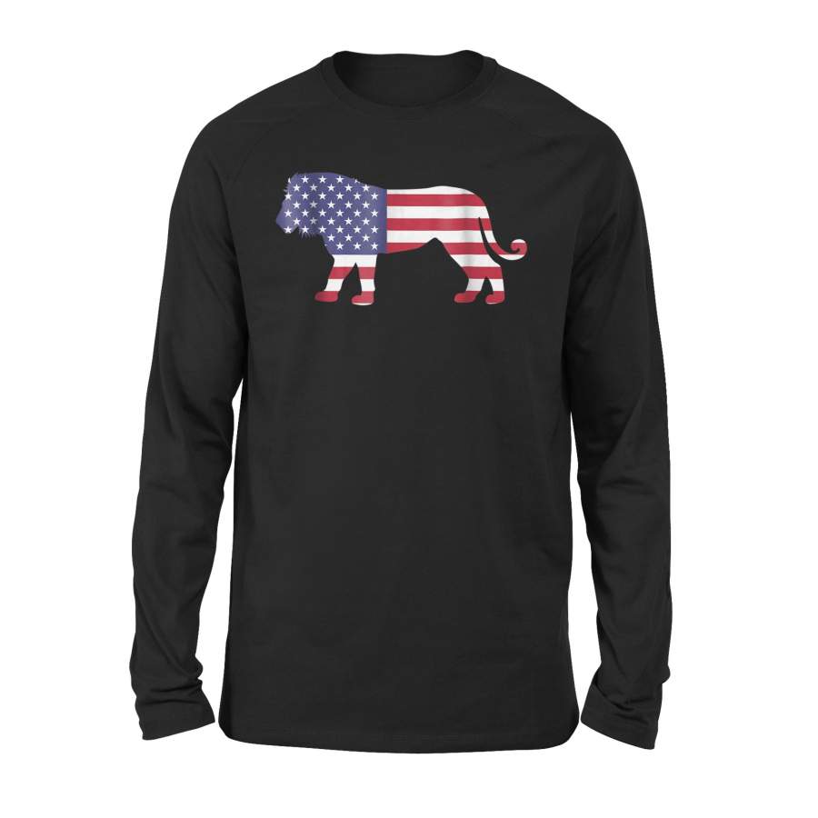 American Flag Lion Cat Animal Red White And Blue Premium Long Sleeve T-Shirt