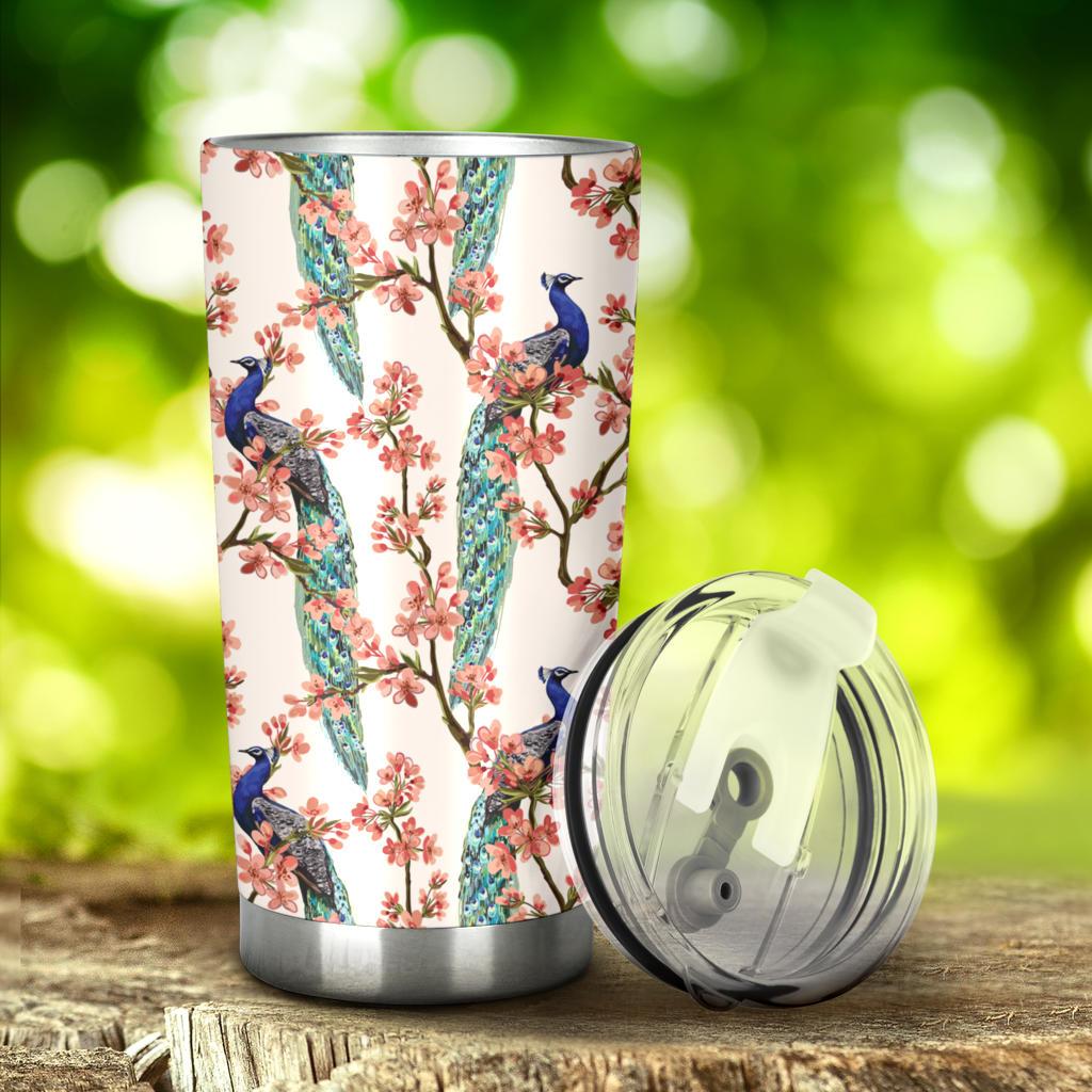 Peacock Tropical Flower Pattern Tumbler