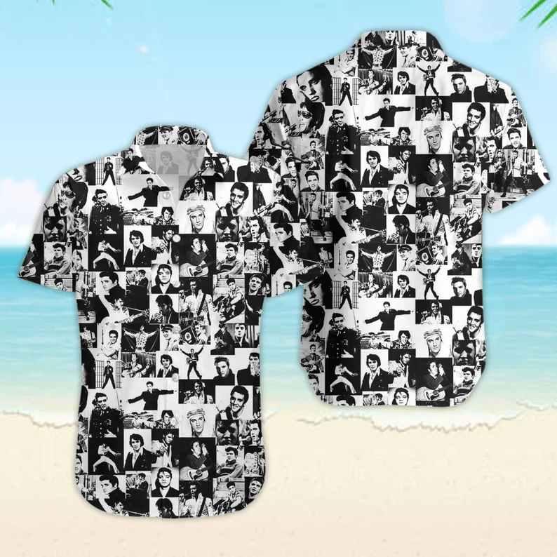 Elvis Presley Black And White All Over Print Hawaii Shirt Ha106181