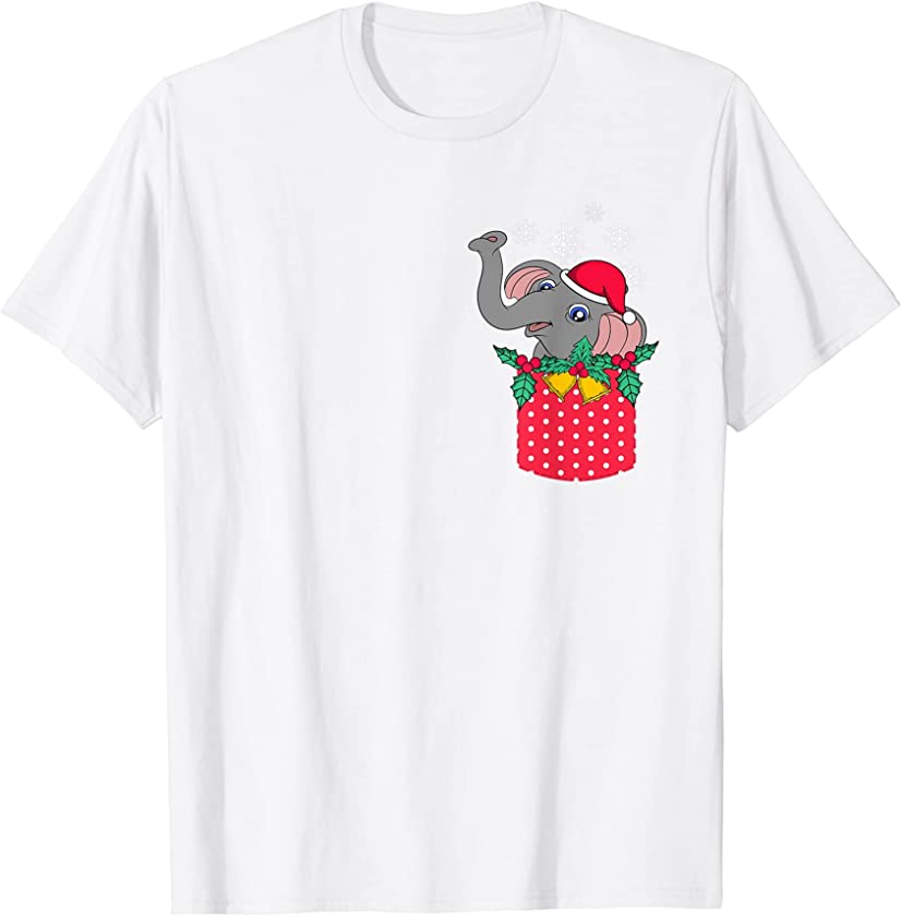 Merry Xmas Cute Pocket Africa Zoo Animal Christmas Elephant T-Shirt