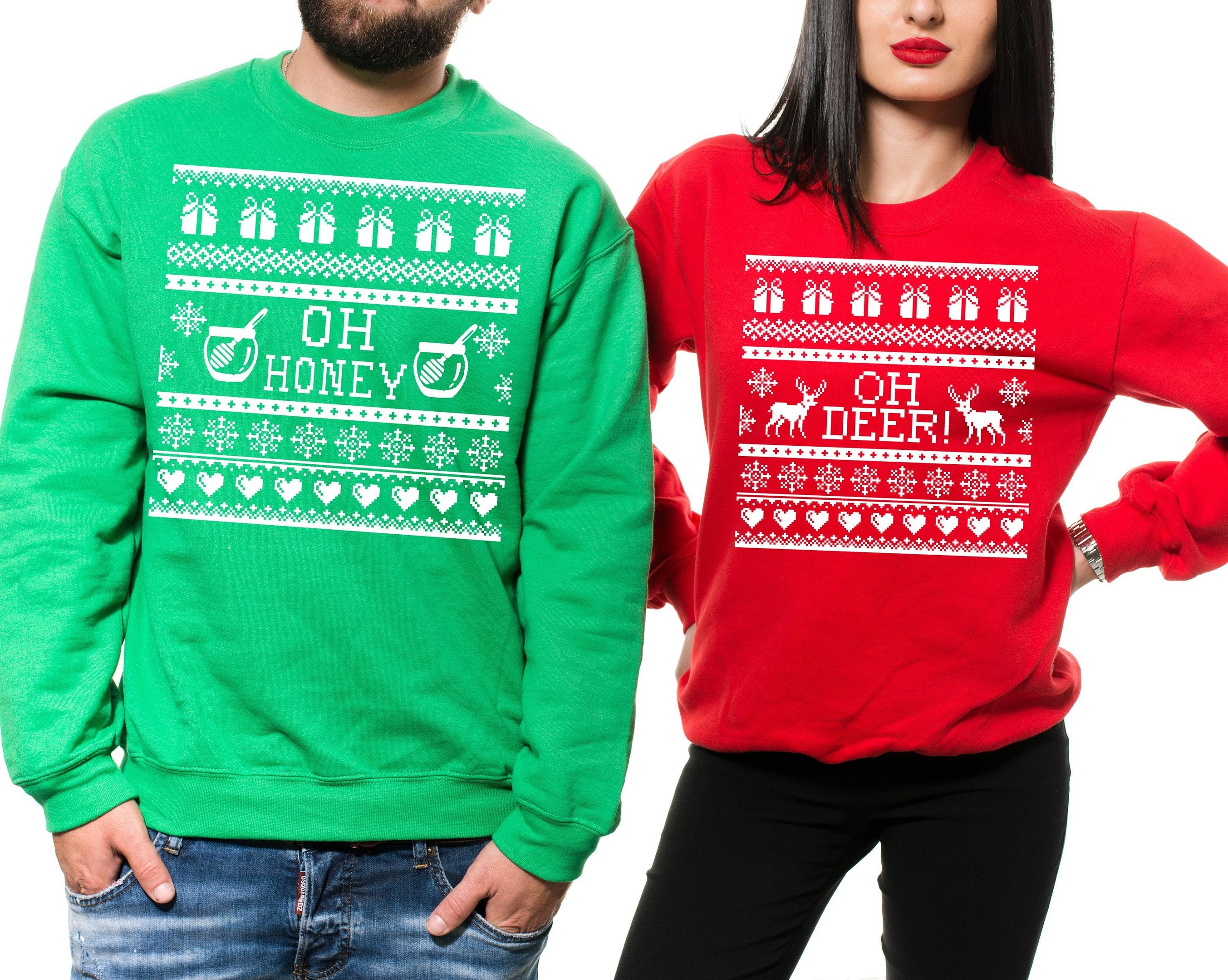 Couple Shirts Oh Honey – Oh Deer Xmas Matching Couple, Valentine Gifts, Christmas Gift Graphic Unisex T Shirt, Sweatshirt, Hoodie Size S – 5Xl