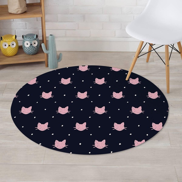 Cute Cat Polka Dot Print Round Rug