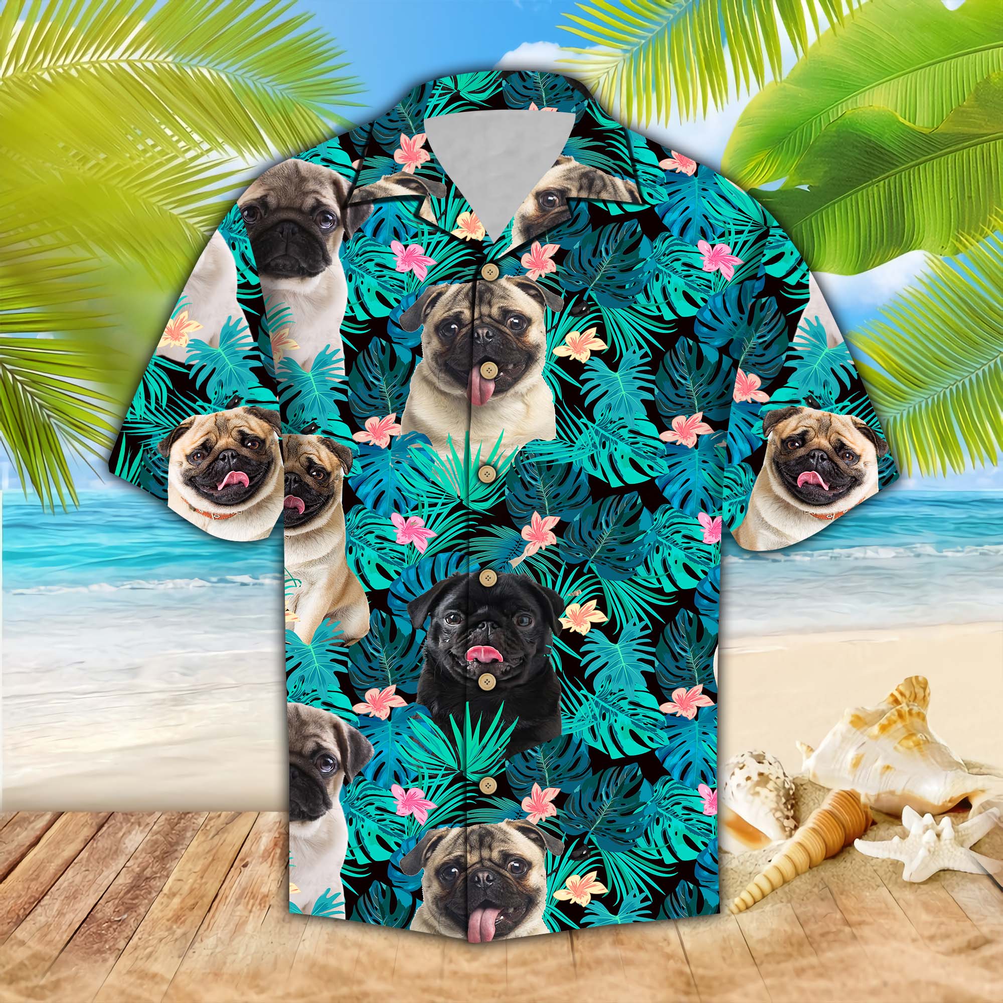 Pug Dog Lovers Tropical Hawaiian Shirt Ha1953