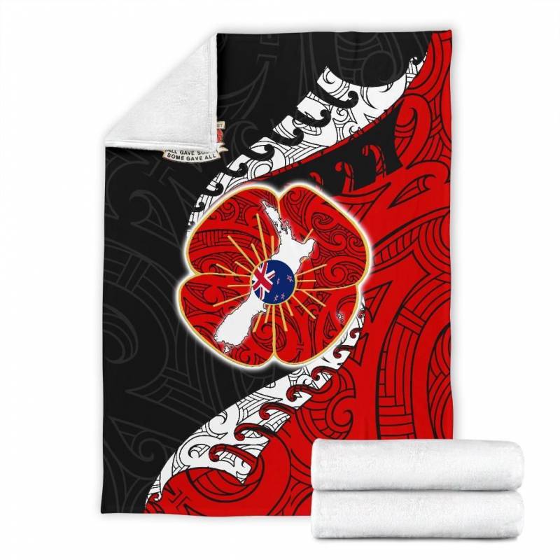 Anzac New Zealand Premium Blanket  – Lest We Forget Poppy Map Silver Fern NZ K4