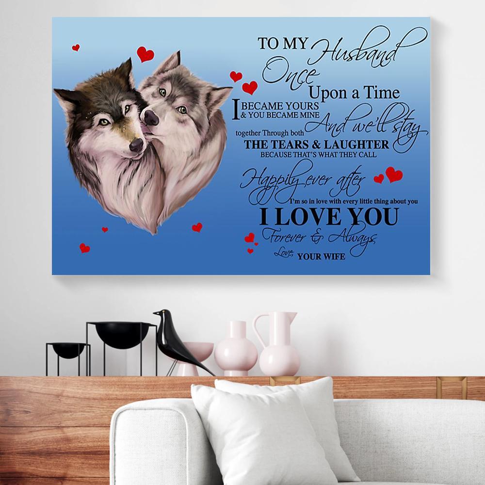 To My Husband, Love Your Wife Wolf Love Landscape Poster & Canvas Gift For Husband Birthday,Decor Home Decor Wall Art Visual Art