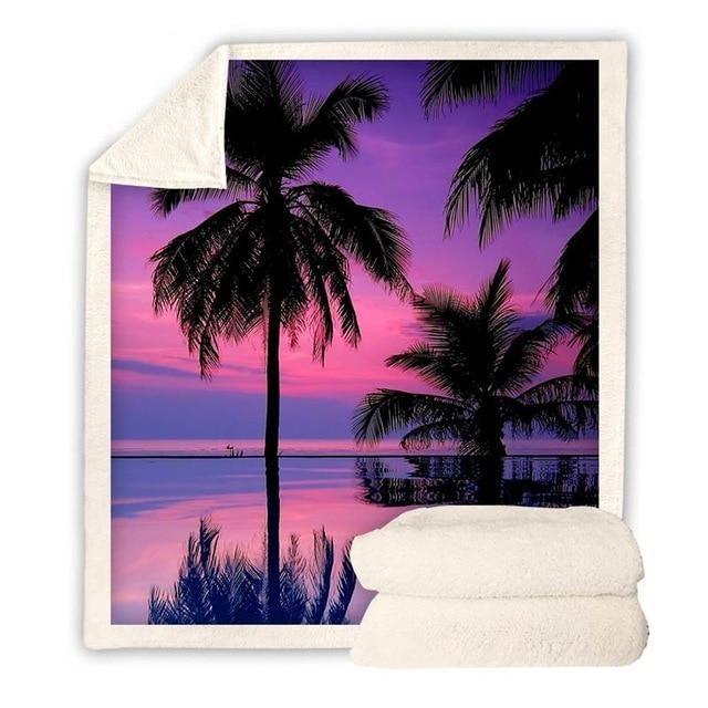 Purple Tropical Scene Blanket Quilt