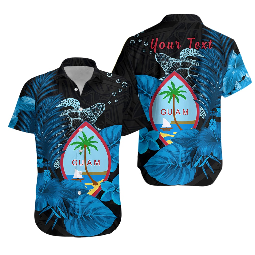 (Custom Personalised) Guam Seal Hawaiian Shirt Polynesian Turtle With Flowers Version Blue Lt13