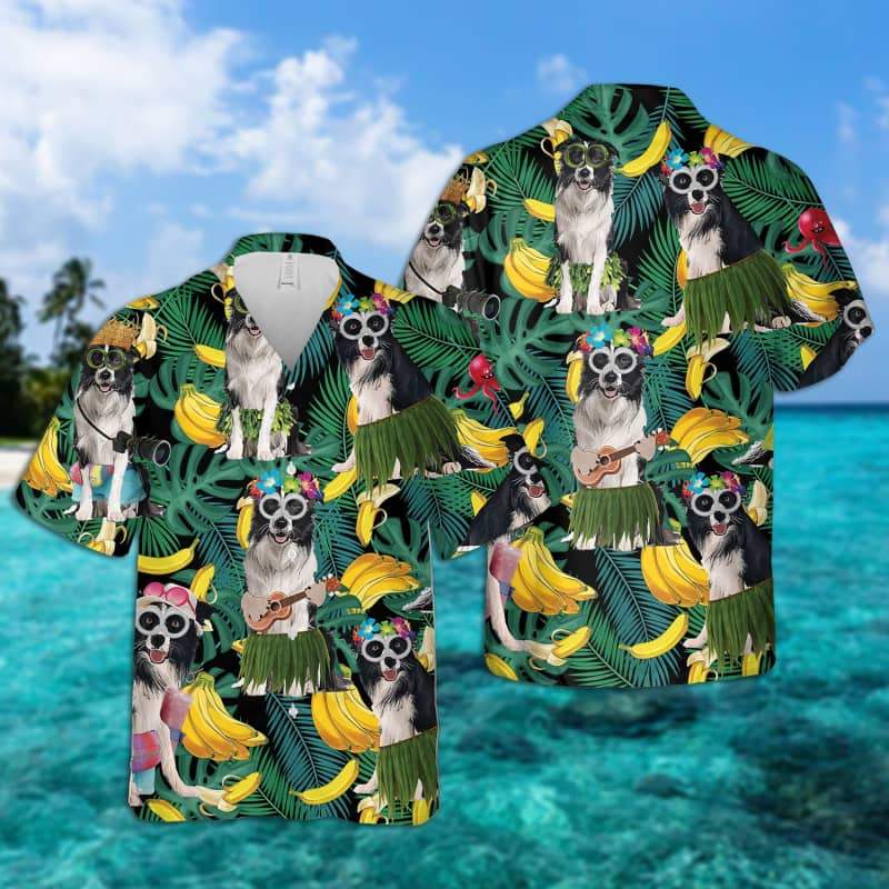 Border Collie Hawaii Summer Hawaii Unisex Print Aloha Short Sleeve Casual Shirt Ha23847