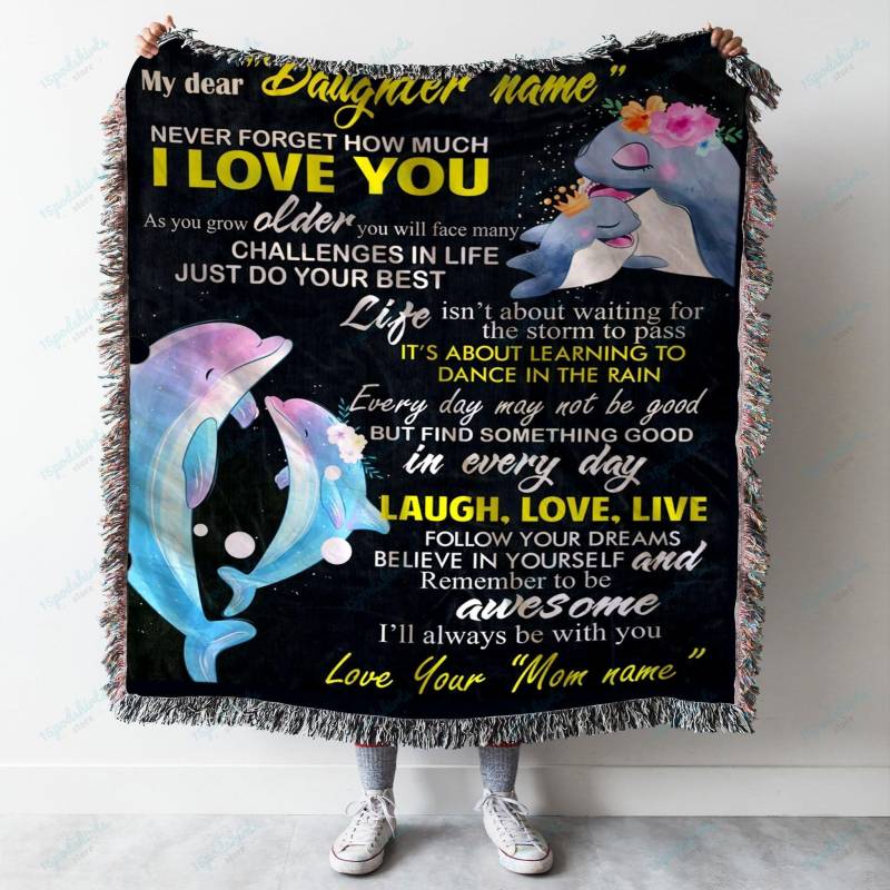 Custom Woven Blanket Dolphin To My Daughter Personalized Woven Throw Blanket – 60×80