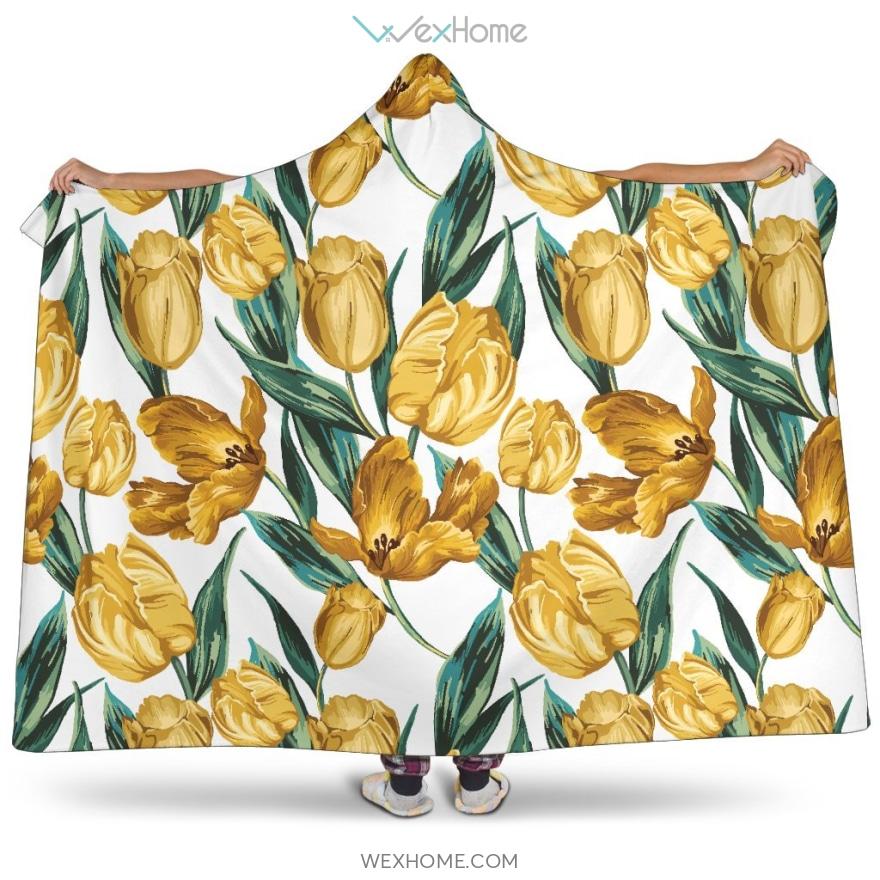 Yellow Tulips Pattern Hooded Blanket