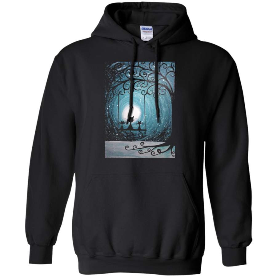 AGR Three Black Cats On Swing Night Painting Hoodie