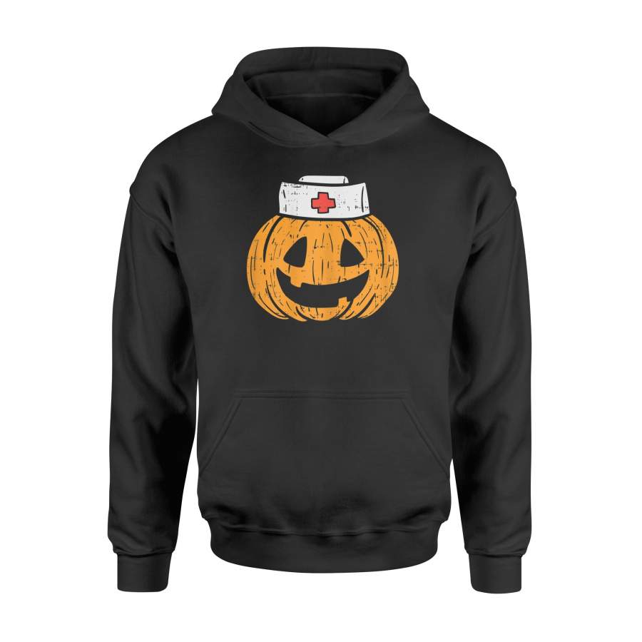 Womens Pumpkin Nurse Funny Scary Halloween Costume Rn Cna Icu Girls Hoodie