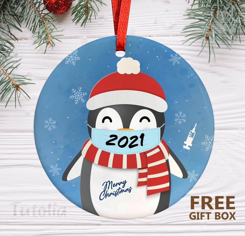 Penguin With Mask 2021 Christmas Ornament