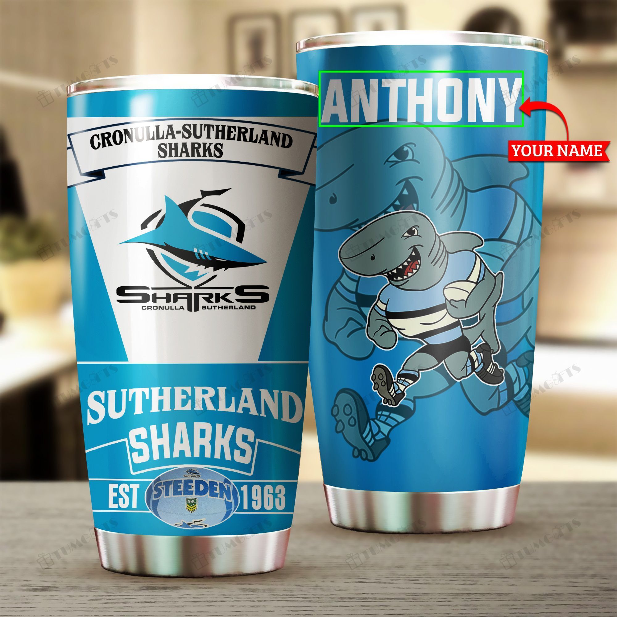 Buy Personalized Cronulla-Sutherland Sharks Custom Stainless Steel Tumbler