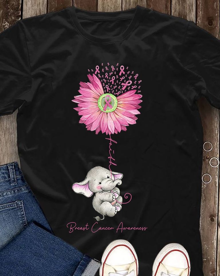 Pink Daisy Elephant Faith Breast Cancer Awareness Standard T-Shirt