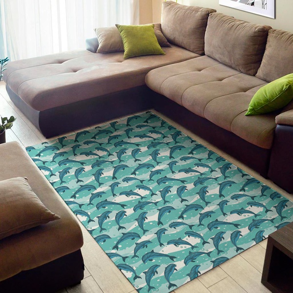 Dolphins In The Ocean Pattern Print Area Rug