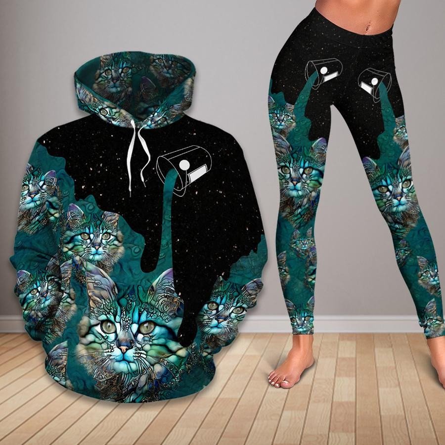 Cat Galaxy Night Cat 3D Hoodie Legging Set Combo