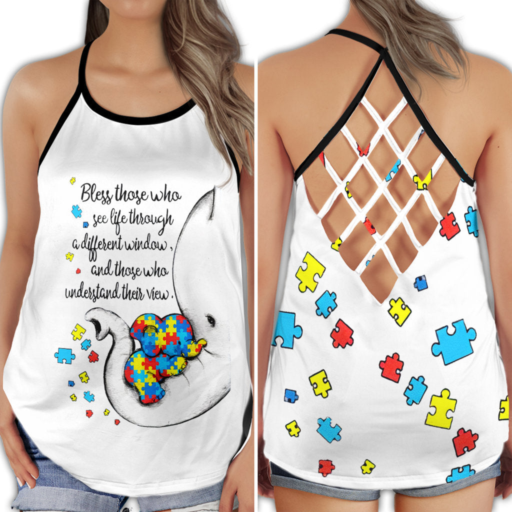 Autism Love Elephant Bless Those – Cross Open Back Tank Top