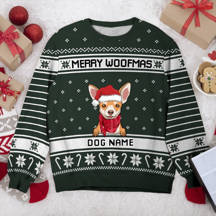 Chihuahua Merry Woofmas Personalized Sweater, Dog Ugly Christmas Sweater