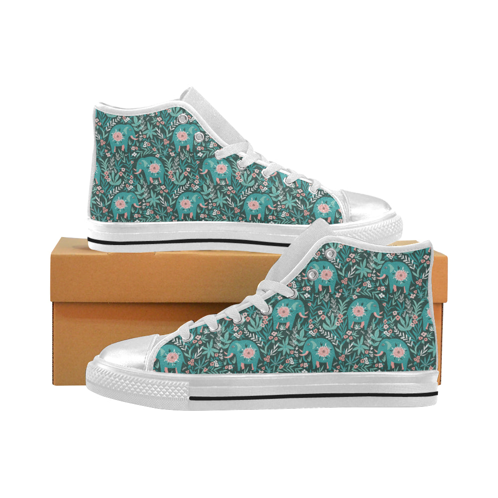 Elephants Jungle Pattern Women’S High Top Canvas Shoes White Gift For Men Women