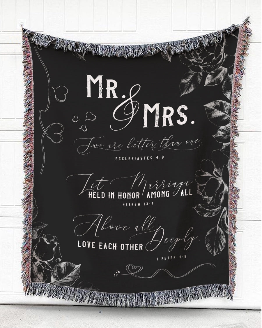 Woven Throw For Husband And Wife Wedding Anniversary Gift, Holy Mister And Missus, Cotton Blanket