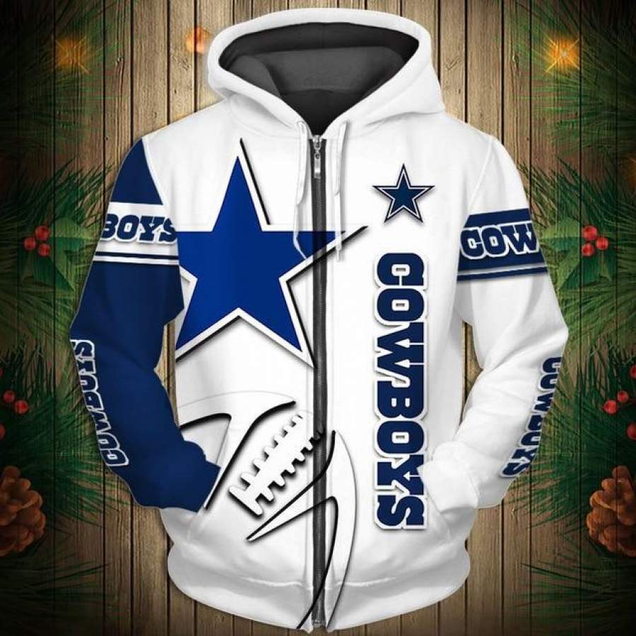 Dallas Cowboys Zigzag Casual 3D Zipper Hoodie