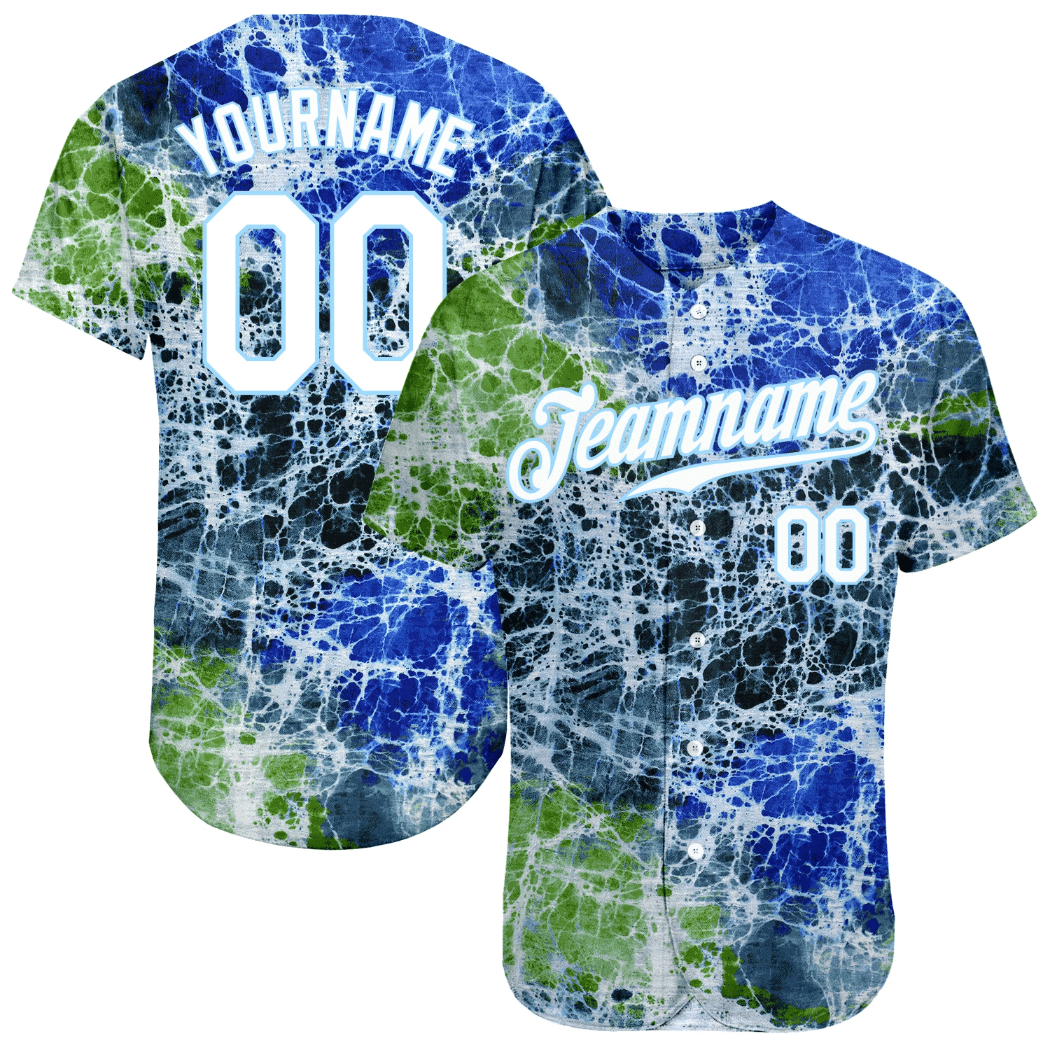 [Personalized Name] Tie Dye-White Light Blue 3D Baseball Jersey