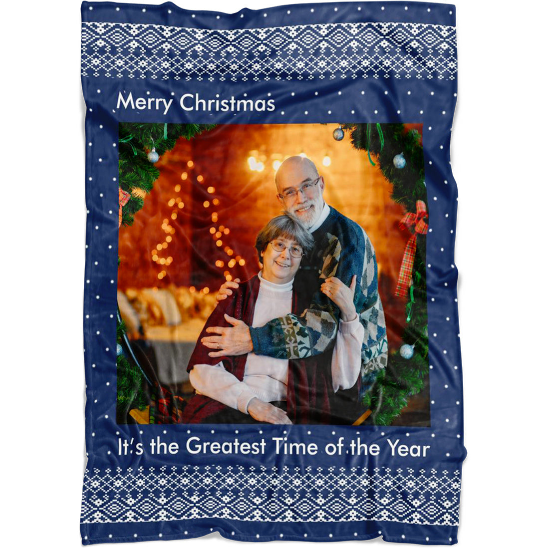 Personalized Christmas Navy Landscape Pattern Throw Blanket Customized Blanket