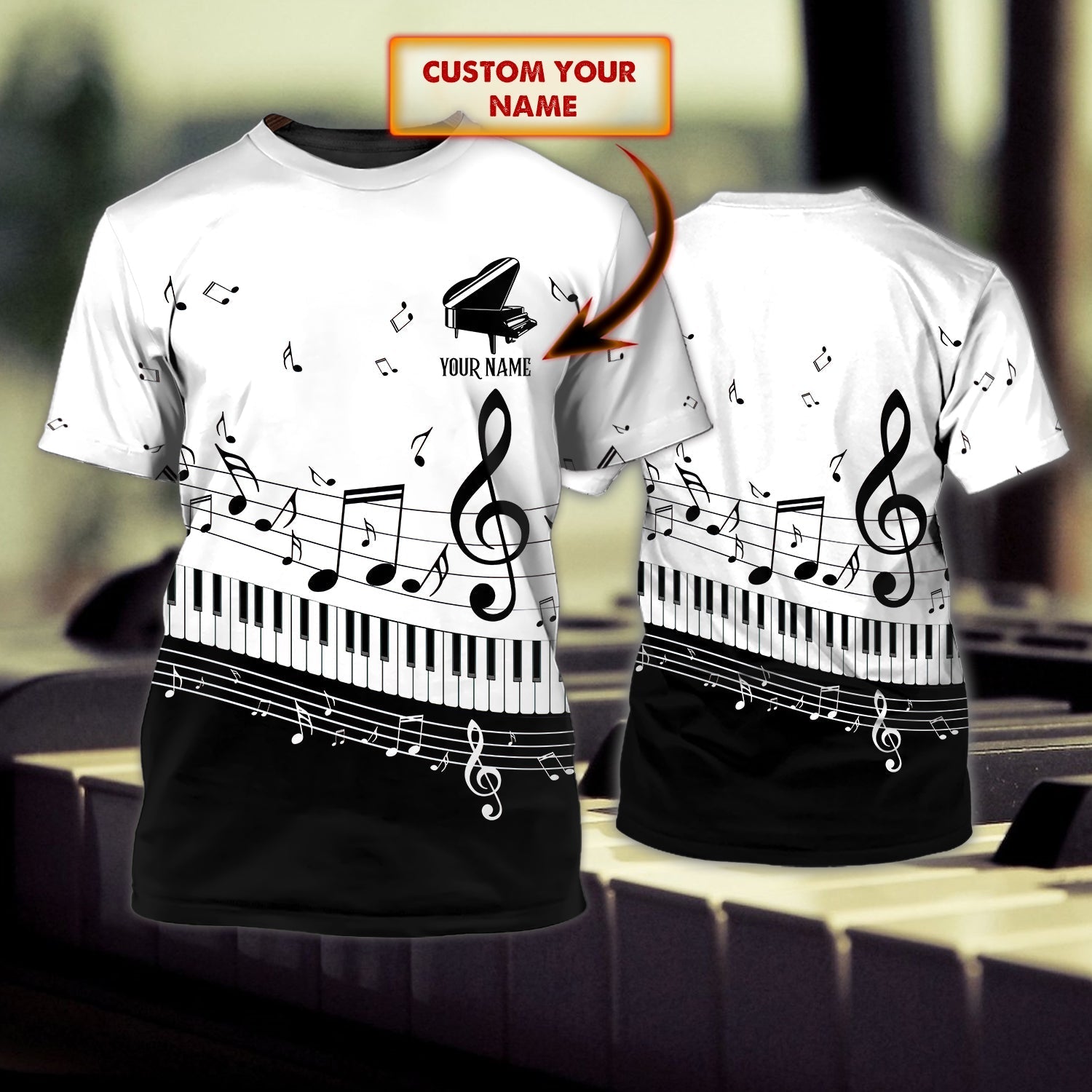 Personalized White 3D Shirt With Piano, Sublimation Shirt For Piano Lover