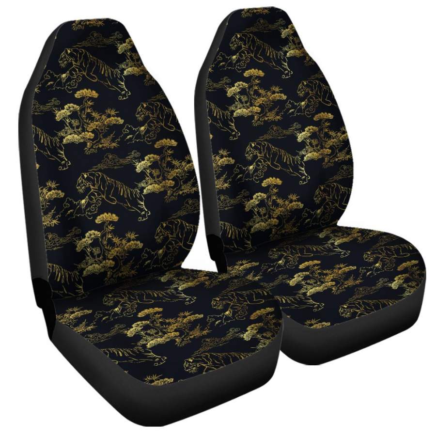 Black And Gold Japanese Tiger Print Universal Fit Car Seat Covers