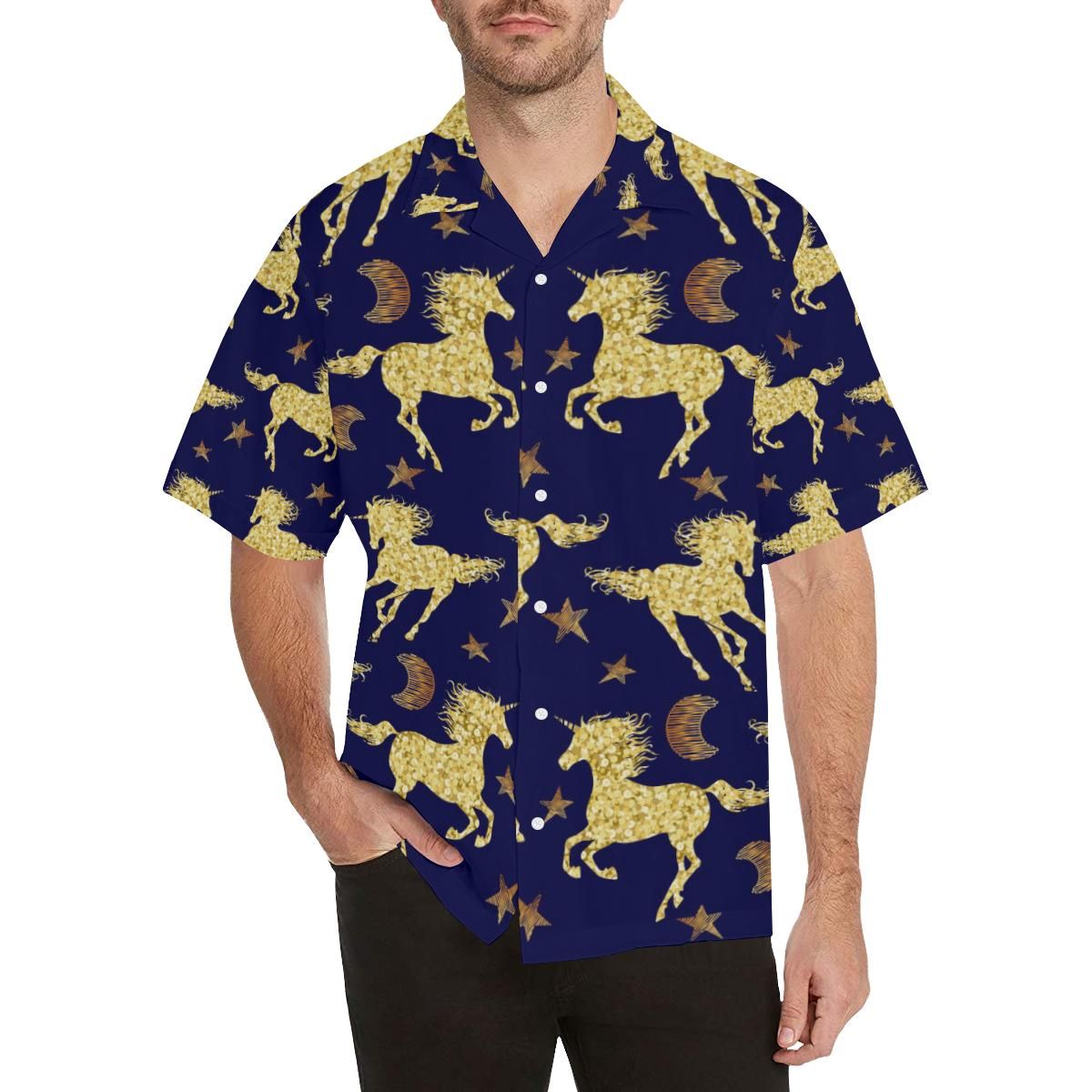 Unicorn Gold Pattern Men’s All Over Print Hawaiian Shirt