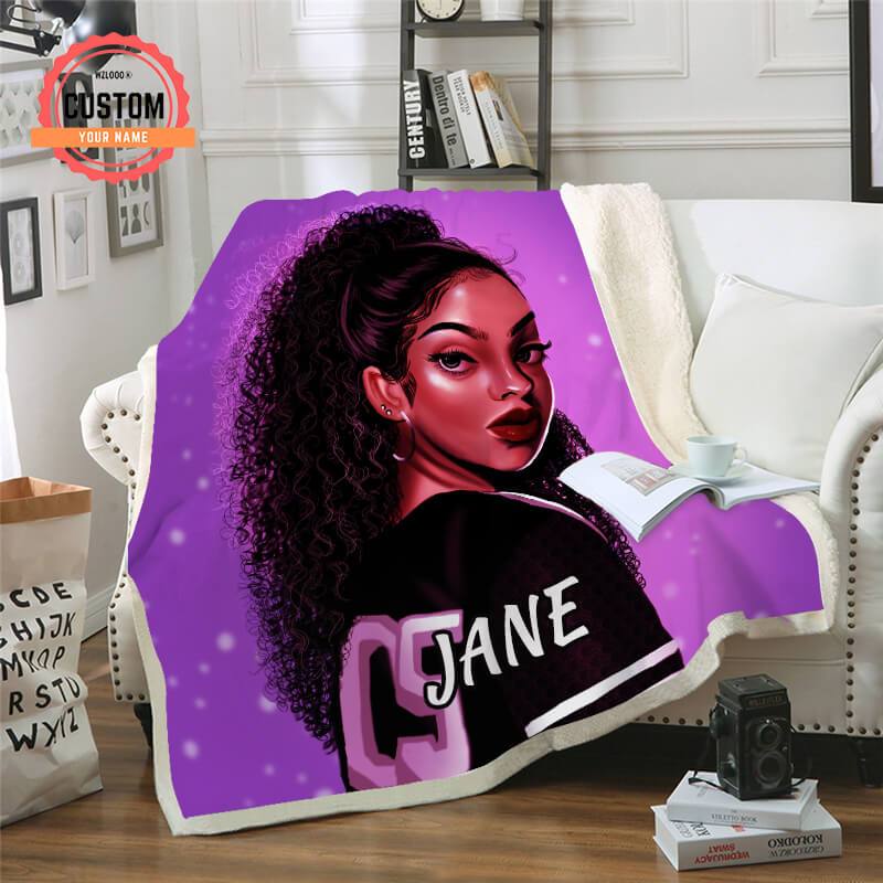 African American Black Girl Custom Name Plush Fleece Blanket