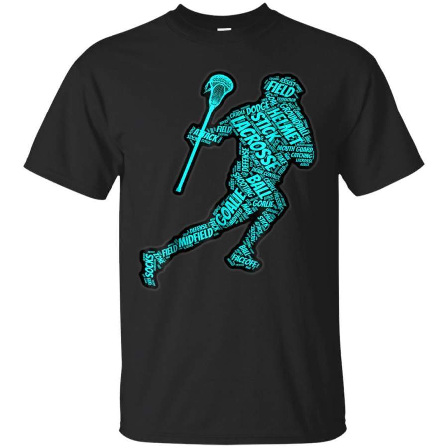 AGR Lacrosse Player With Goalie Stick Helmet On Shoes Tshirt Jaq T-shirt