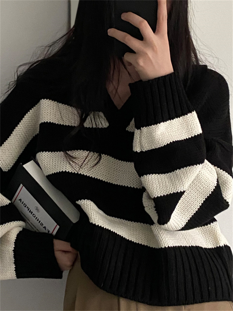 Syiwidii Striped Oversized Sweater Women Autumn Winter 2022 Korean Fashion Tops Knitting Jumpers Vintage Streetwear Pullovers alx