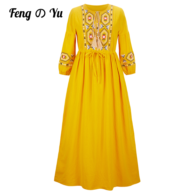 2022 Spring And Summer Embroidered Plus Size Dress Loose Casual Cotton Linen Vestidos Women’s Mid-Sleeve Sundress XL alx